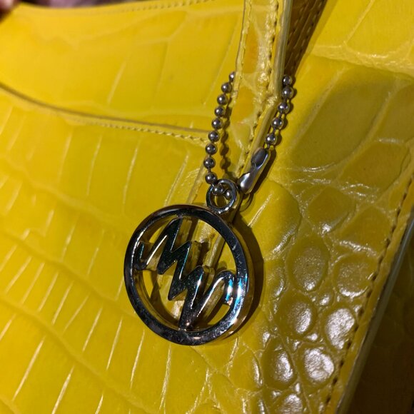 Vintage Monsac Bright Yellow crocodile embossed Handbag EUC - Picture 7 of 11